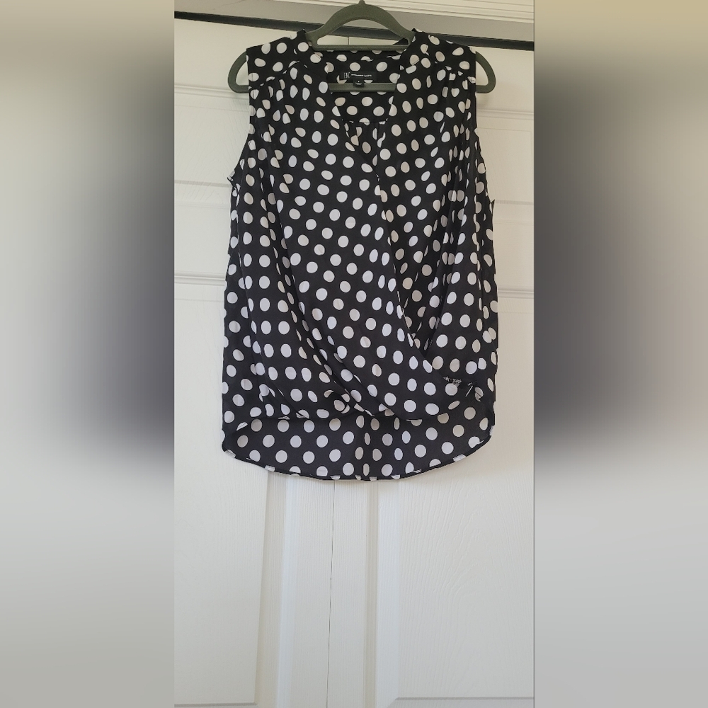 INC International Concepts Black and White Ruched Blouse